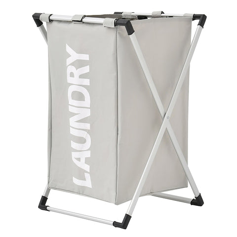 folding collapsible laundry bin in beige color