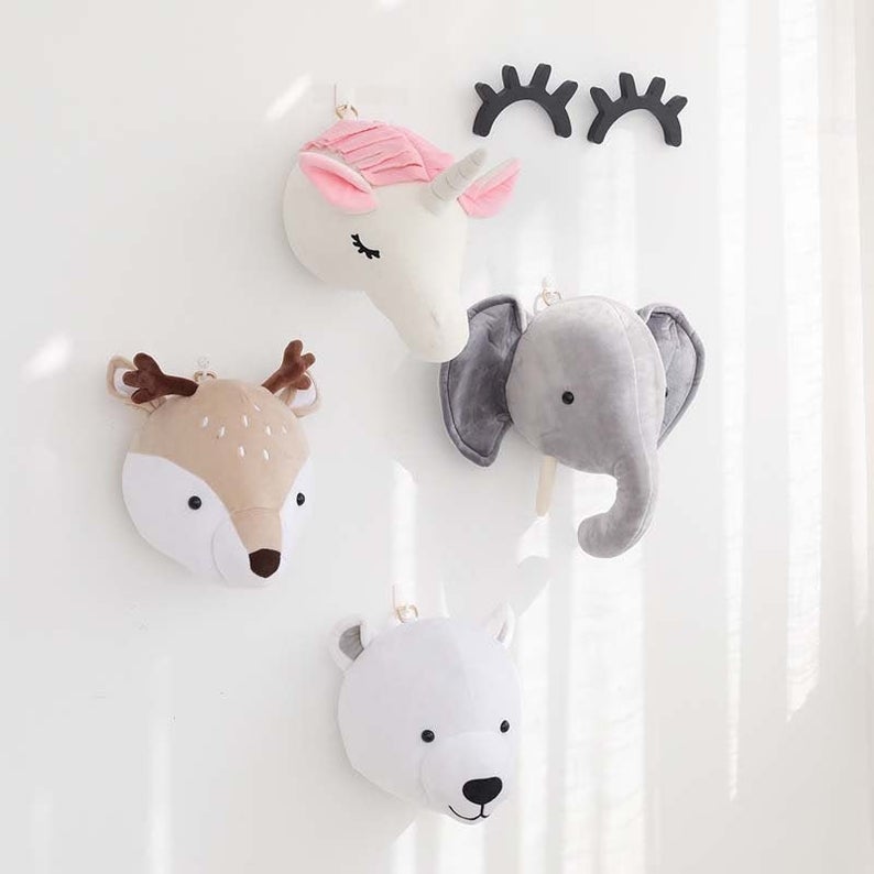 plush animal head wall decor