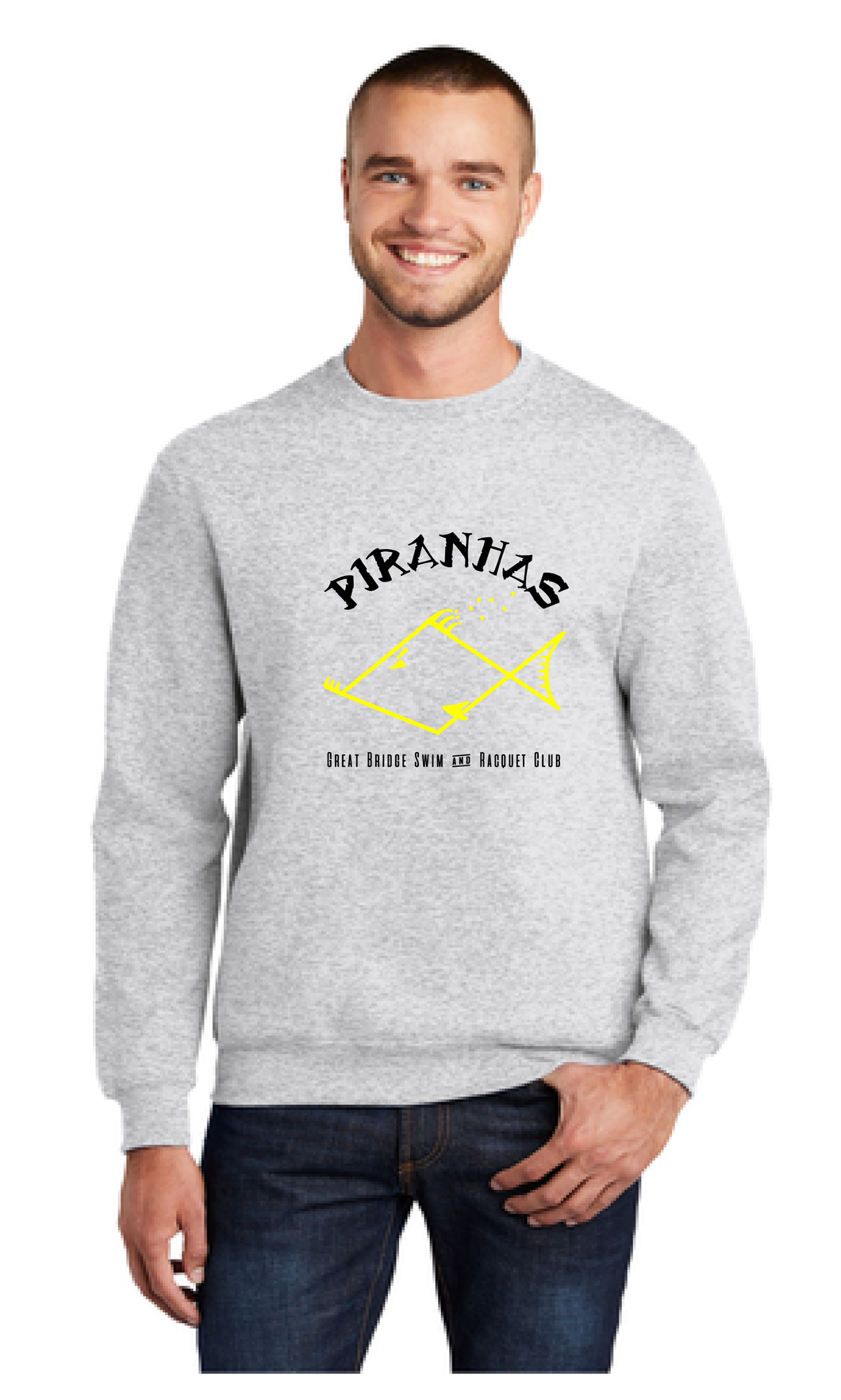 Fleece Crewneck Sweatshirt / Ash / Great Bridge Piranhas Swim Team