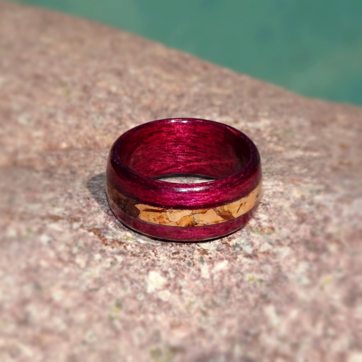 Wine Dyed Birch Bentwood Wood Ring With Cork Inlay
