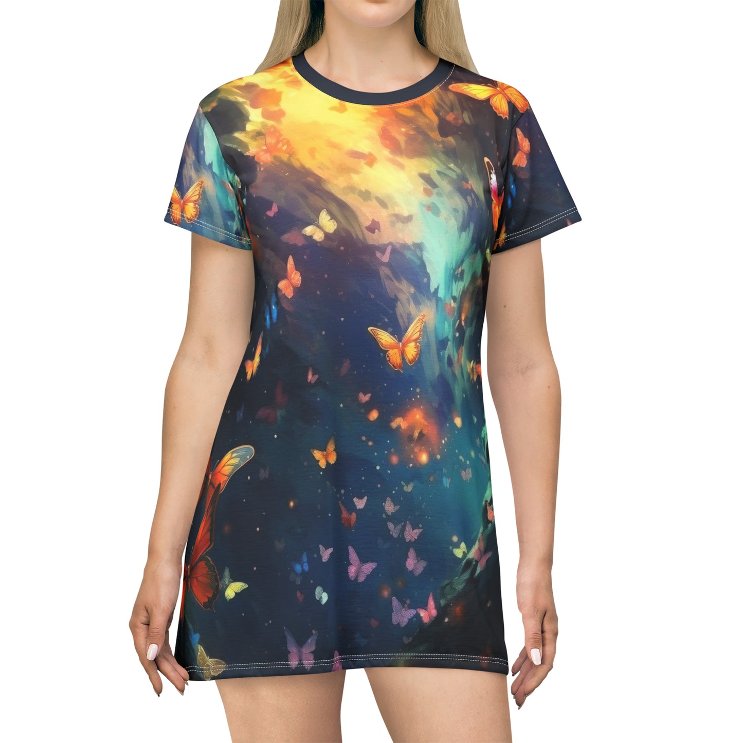 Casual Butterfly Print T-Shirt Dress - Eye-Catching and Comfortable for Summer Fun