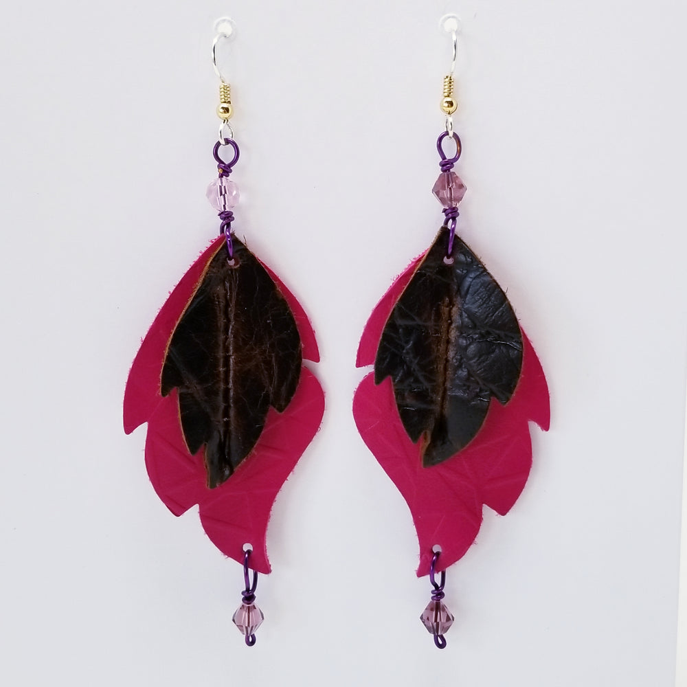 Rugged Chick Leather Leaf Earrings in 