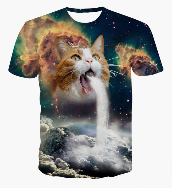 Solar Kitten Cat Vomiting A Waterfall Onto Earth Tee Shirt Kittees Store