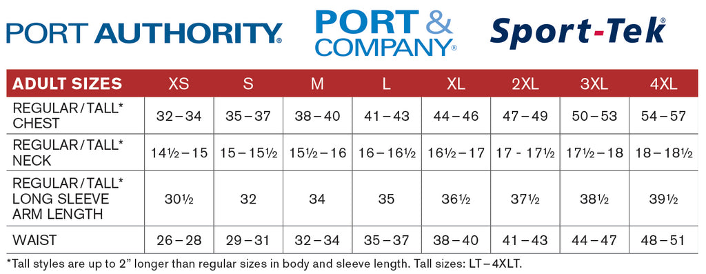 Port Authority Polo Shirt Size Chart