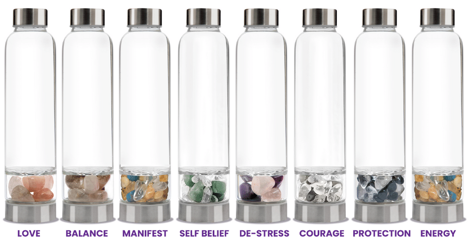 SAOI Crystal Water Bottle - Rose Quartz Gemstone Infused Elixir - Natural Wellness Healing - Glass/Stainless Steel