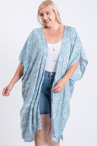 Plus Size Lovely Ladies 100% Rayon Zebra Print Short Sleeve Maxi Kimono (Blue Zebra)