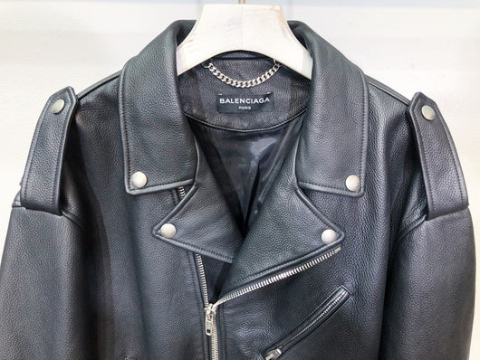 balenciaga logo leather jacket