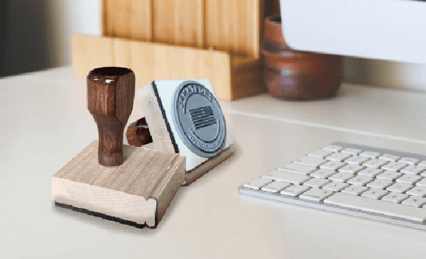 wood rubber stamp with walnut stained wooden handle