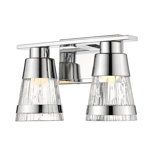 2 Light Steel Vanity with Chisel Glass Shade