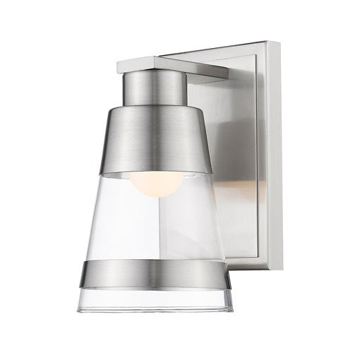 1 Light Steel Wall Sconce with Clear Glass Shade