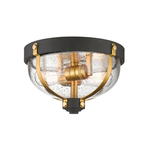 2 Light Flush Mount in Bronze and Brass Finish