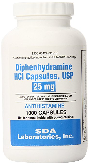 Diphenhydramine 25mg, 1000 Capsules