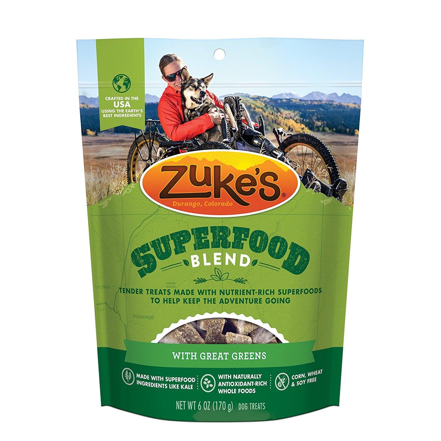 Zuke's Z-61055 Supers All Natural Nutritious Soft Superfood Dog Treats Tasty Greens 6 oz.