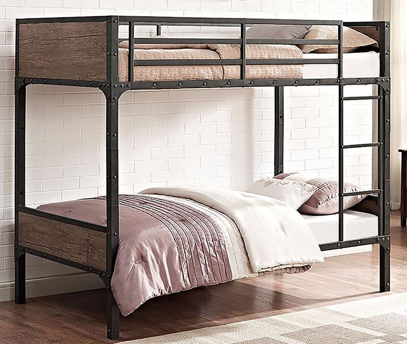 Walker Edison Btotrmwm Twin Over Twin Rustic Wood Bunk Bed Brown Black Finish