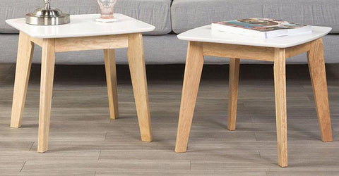 Walker Edison C20STRMWNL Retro Modern End Table, Set of 2 Natural White Finish