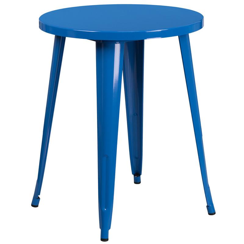 24 Round Blue Metal Indoor Outdoor Table