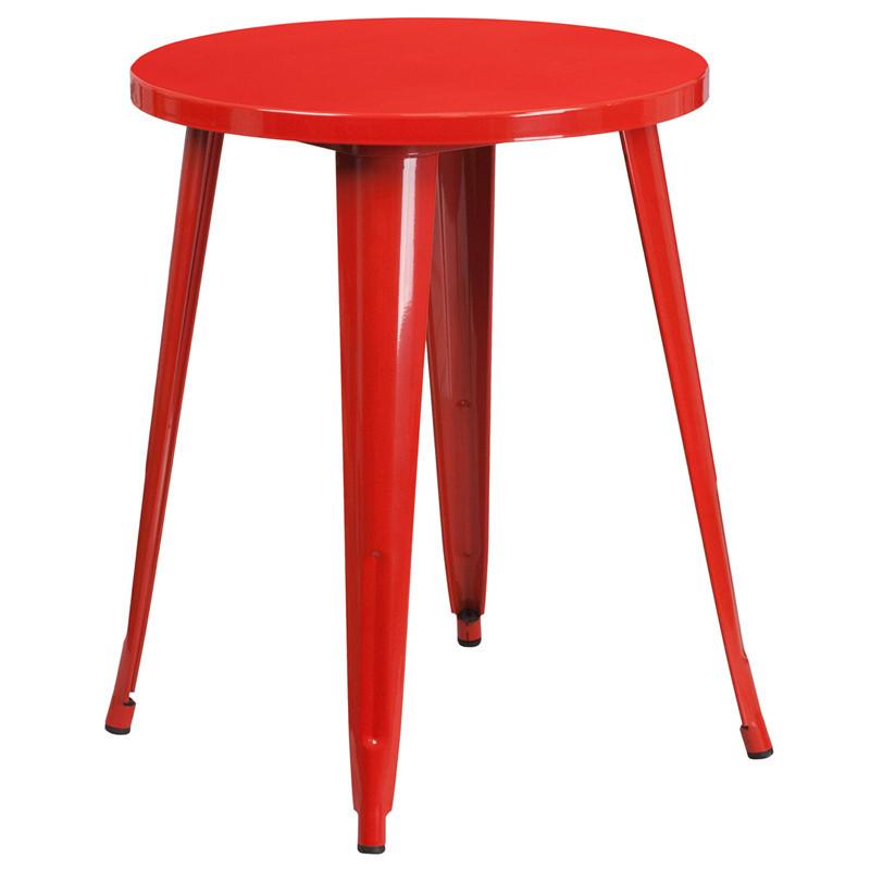 24 Round Red Metal Indoor Outdoor Table