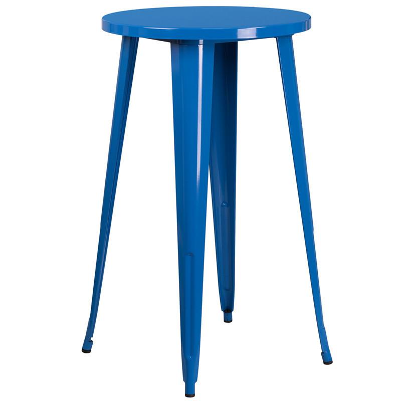 24 Round Blue Metal Indoor Outdoor Bar Height Table