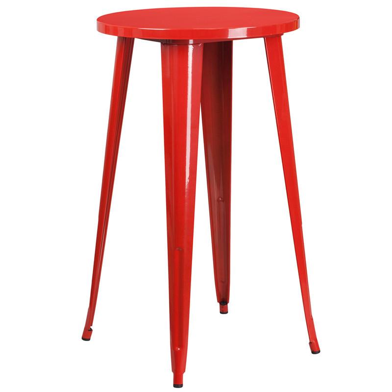 24 Round Red Metal Indoor Outdoor Bar Height Table