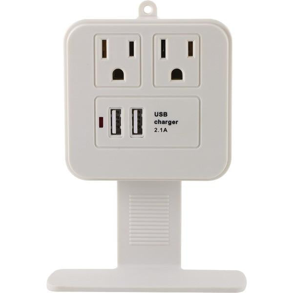 Ge 14627 2-outlet Surge Protector Wall Tap With Phone Shelf & 2.1a Usb Charging