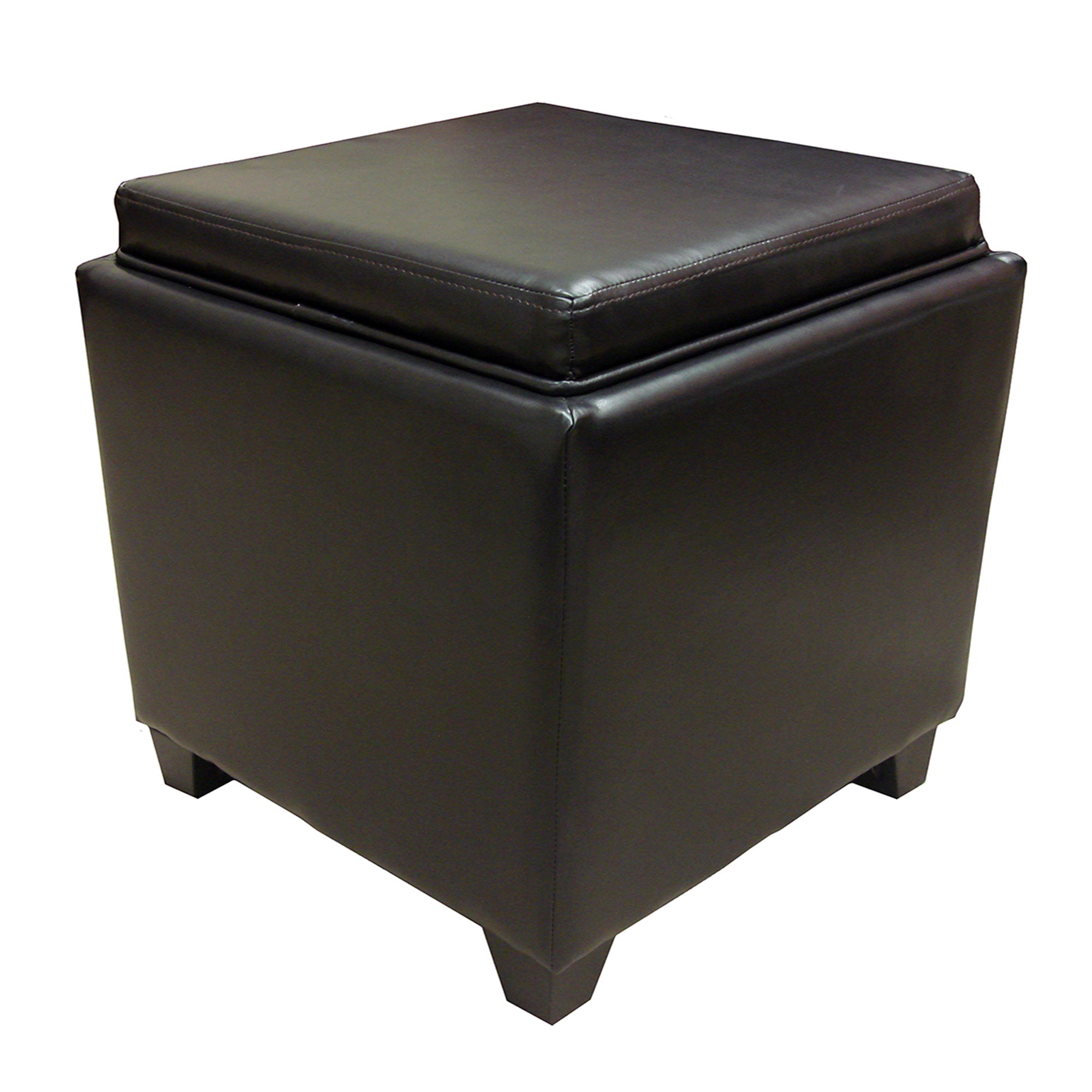 Armen Living Lc530otlebr Rainbow Contemporary Storage Ottoman With Tray In Brown Bonded Leather