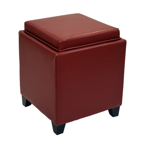 Armen Living LC530OTLERE Rainbow Contemporary Storage Ottoman With Tray in Red Bonded Leather