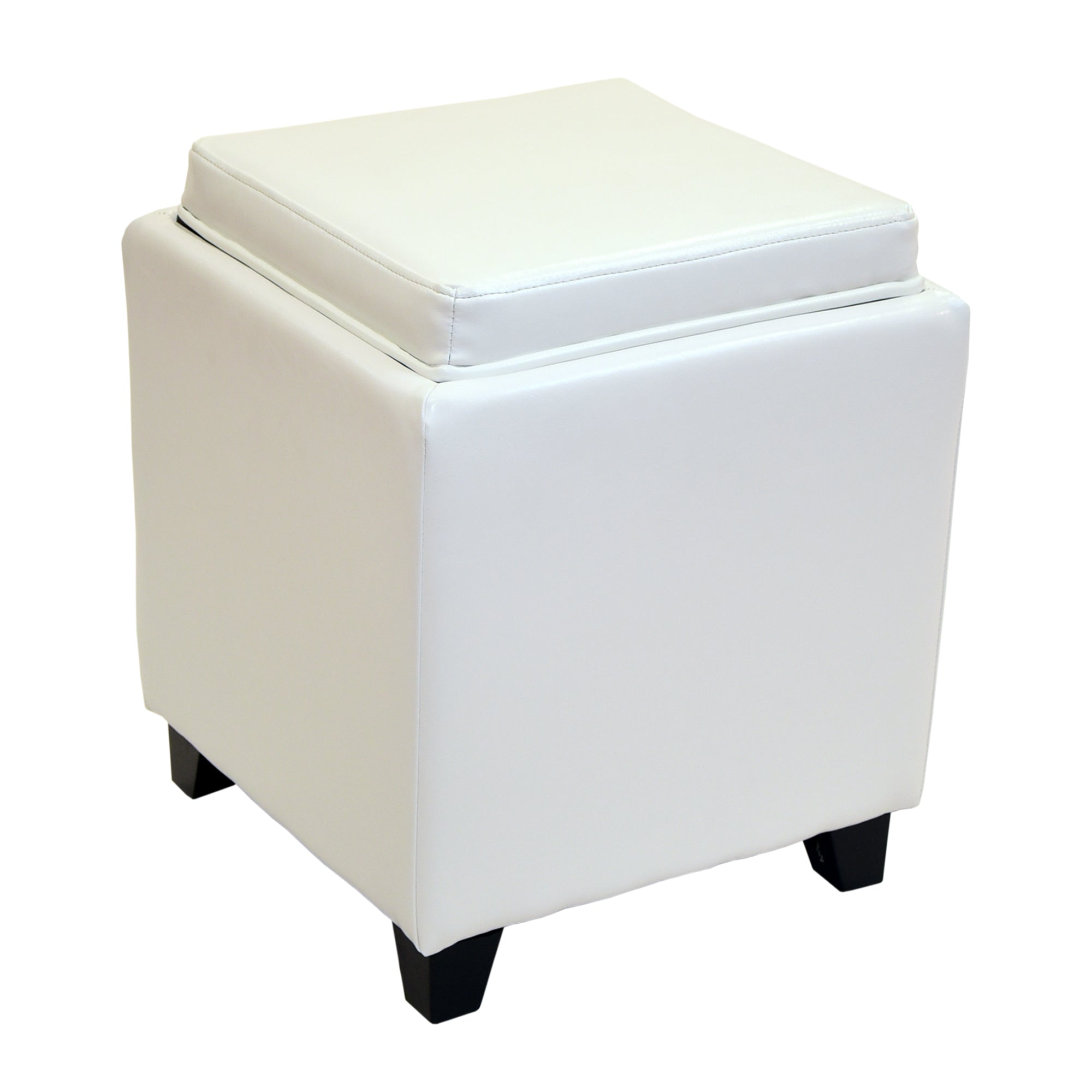 Armen Living Lc530otlewh Rainbow Contemporary Storage Ottoman With Tray In White Bonded Leather