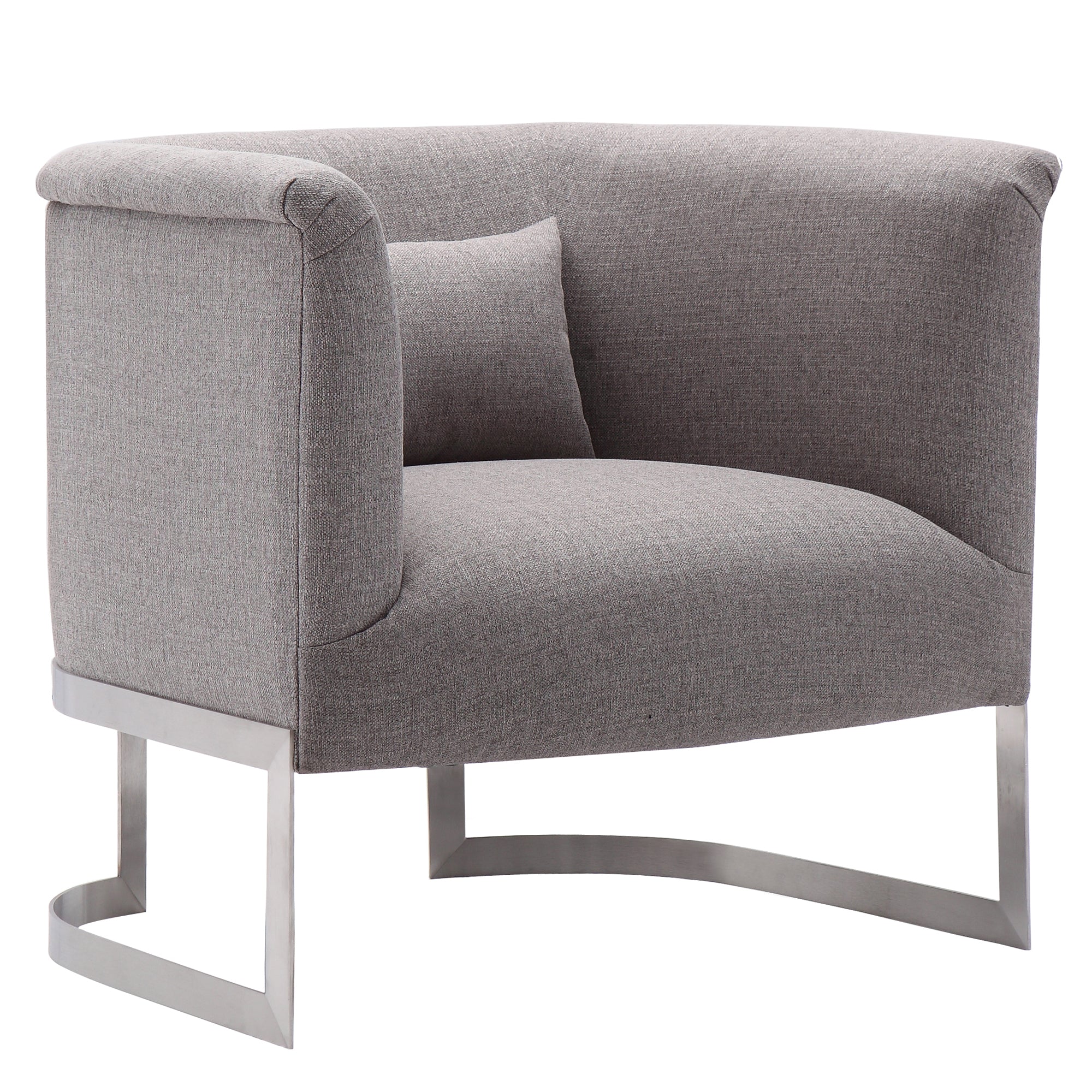 Armen Living Lc560chgr Elite Accent Chair In Brushed Stainless Steel Finish With Grey Fabric