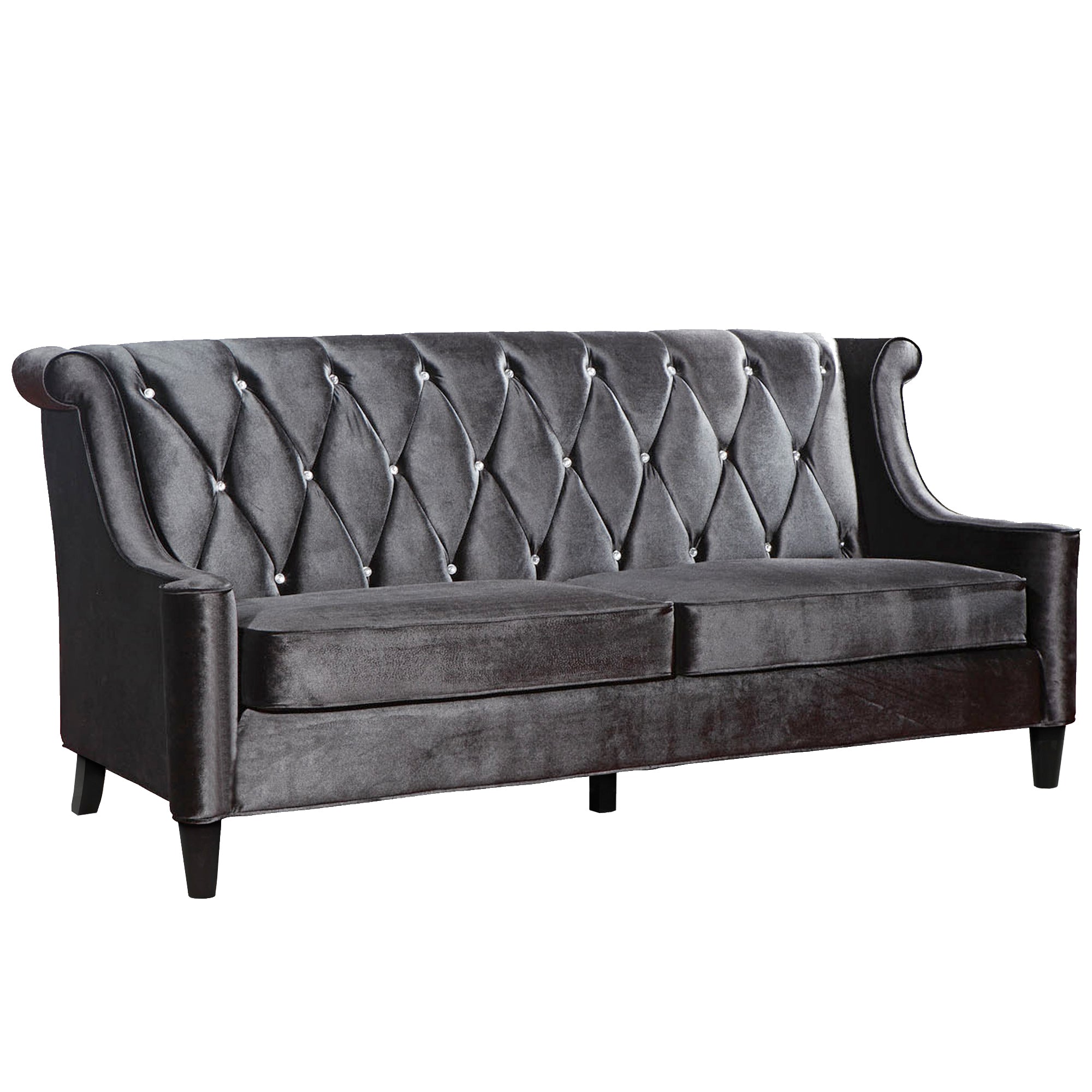 Armen Living Lc8443black Barrister Sofa In Black Velvet With Crystal Buttons