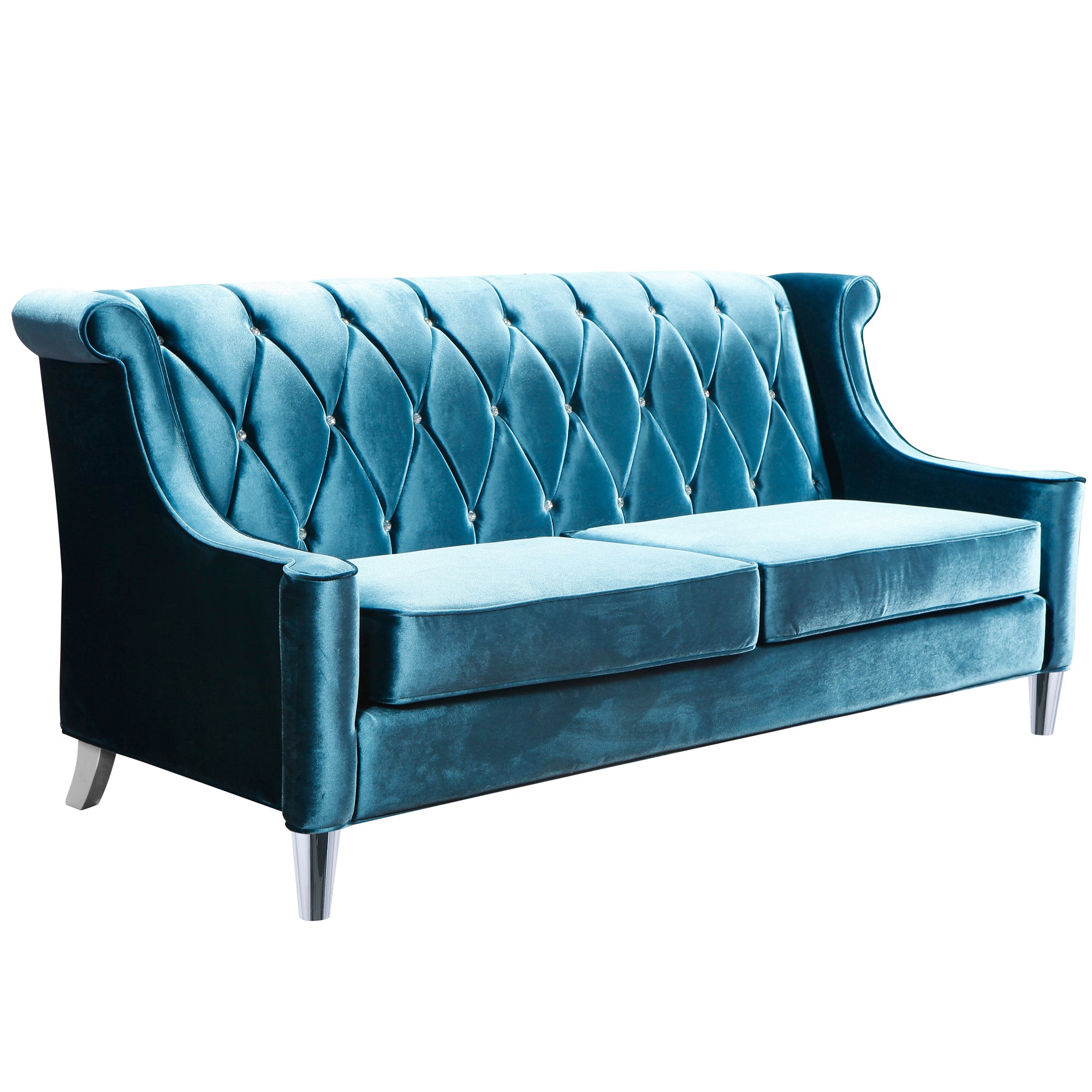 Armen Living Lc8443blue Barrister Sofa In Blue Velvet With Crystal Buttons