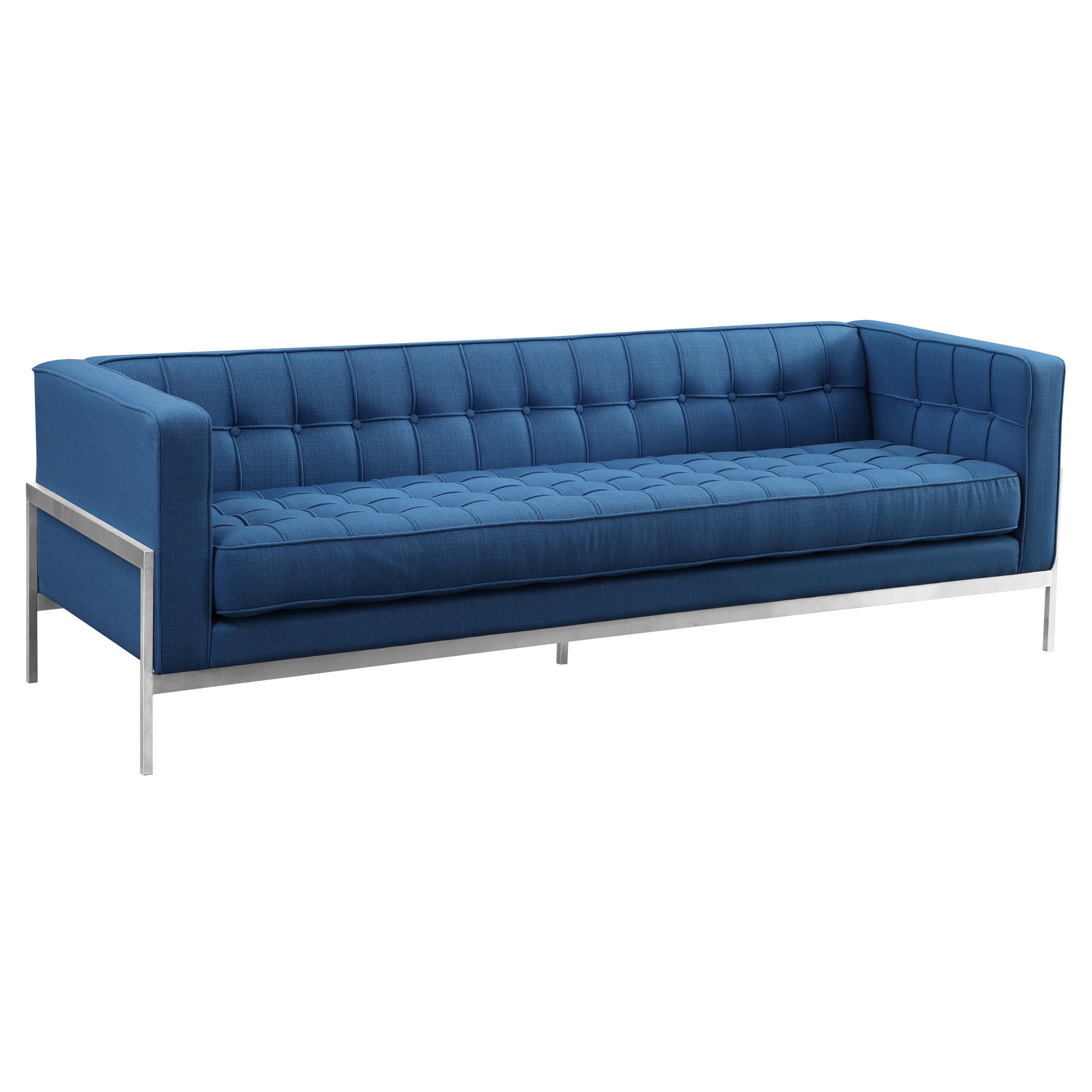 Armen Living Lcan3blue Andre Contemporary Sofa In Brushed Stainless Steel And Blue Fabric