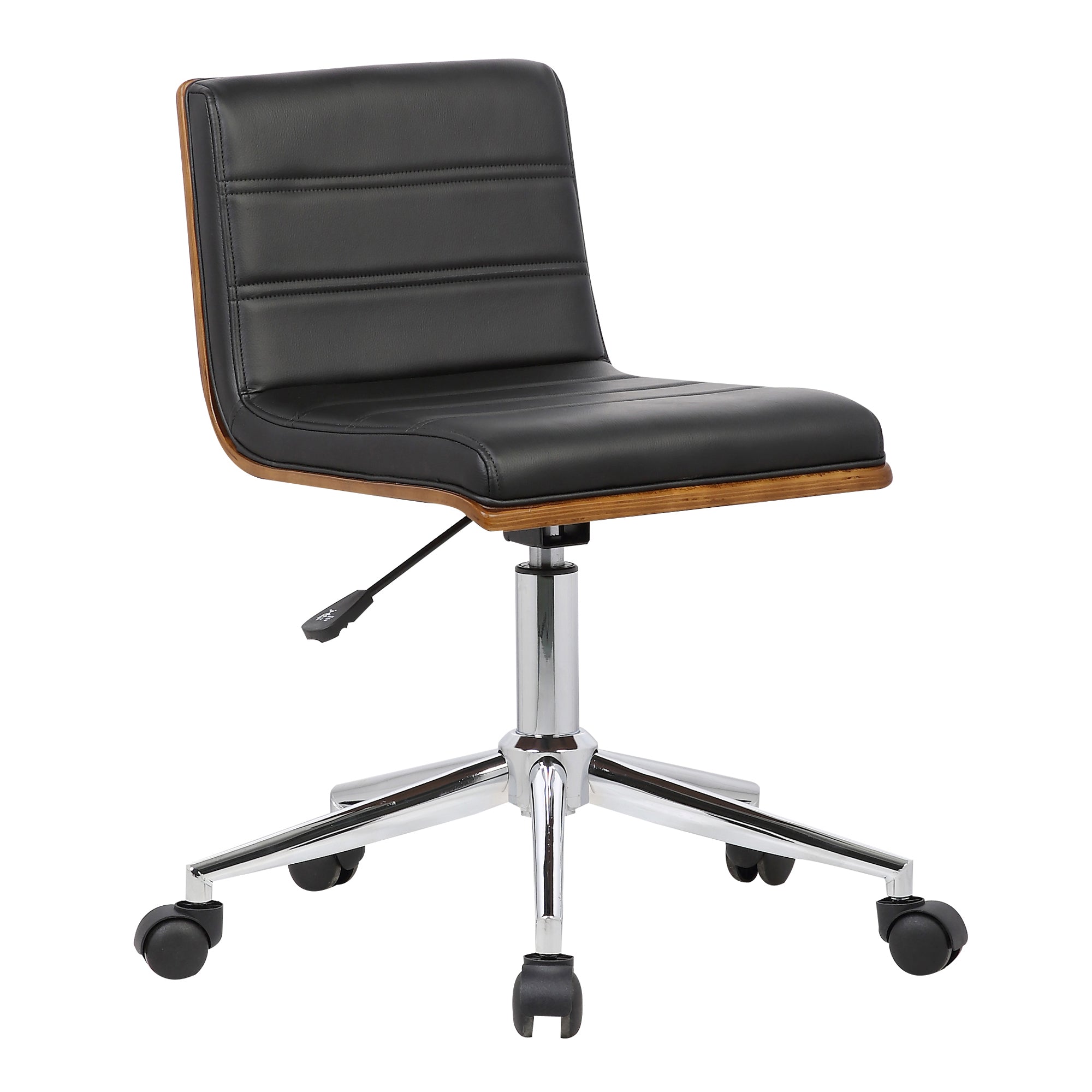 Armen Living Lcboofchblack Bowie Mid-century Office Chair In Chrome Finish With Black Faux Leather And Walnut Veneer Back