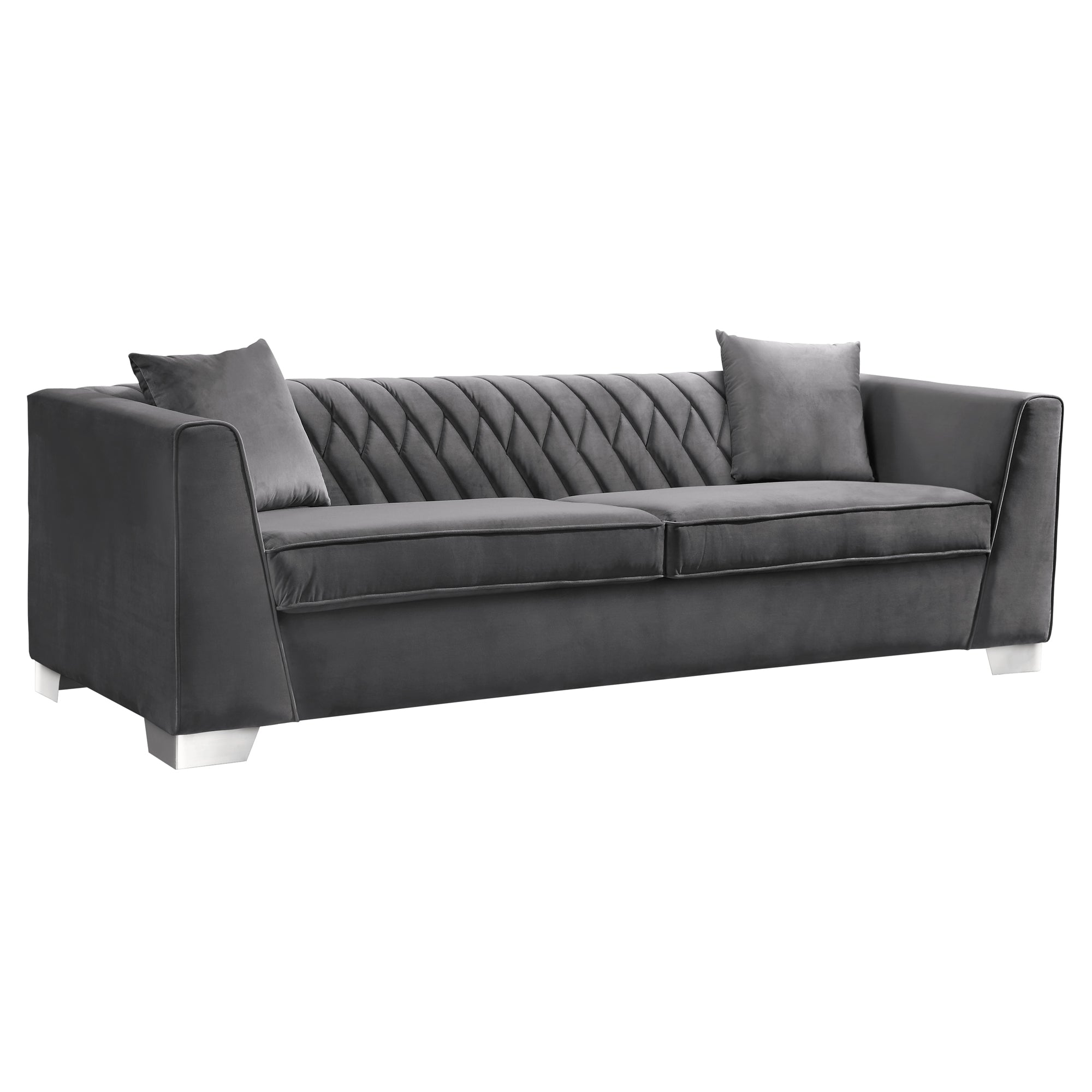 Armen Living Lccm3gr Cambridge Contemporary Sofa In Brushed Stainless Steel And Dark Grey Velvet
