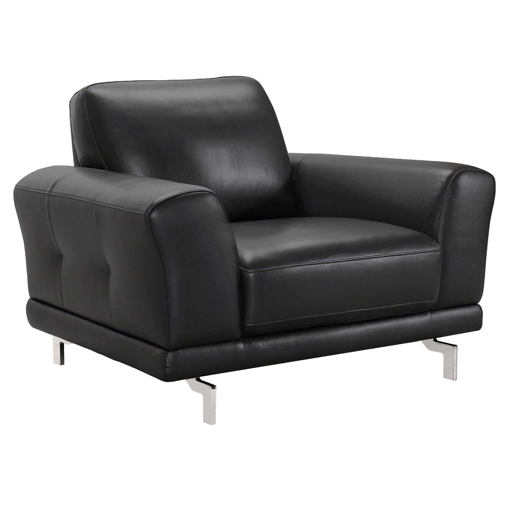 Armen Living Lcev1bl Everly Contemporary Chair In Genuine Black Leather With Brushed Stainless Steel Legs