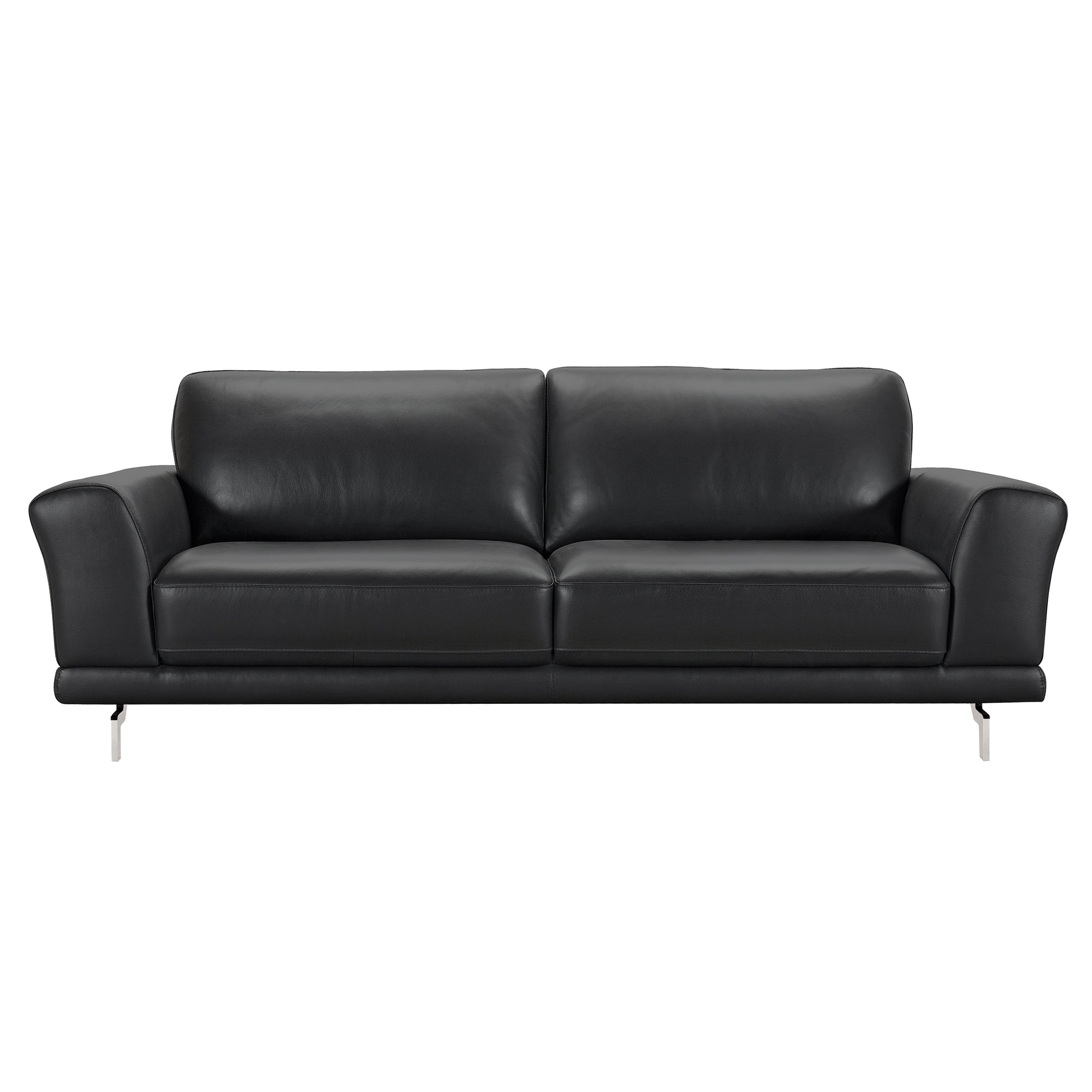 Armen Living Lcev3bl Everly Contemporary Sofa In Genuine Black Leather With Brushed Stainless Steel Legs