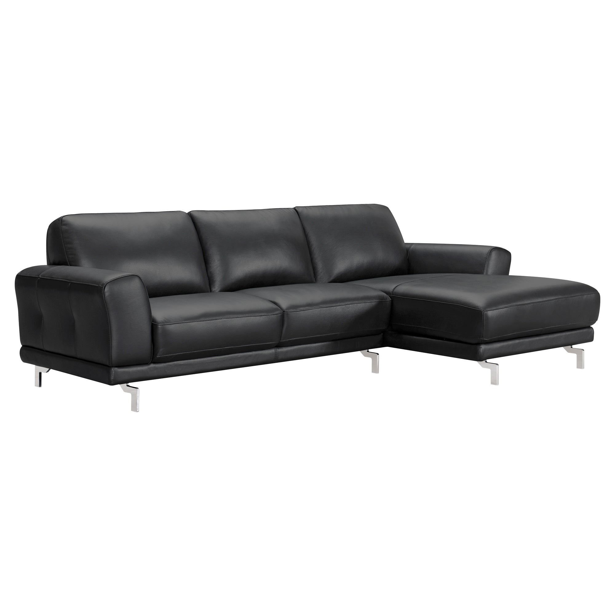 Armen Living Lcevsebl Everly Contemporary Sectional In Genuine Black Leather With Brushed Stainless Steel Legs