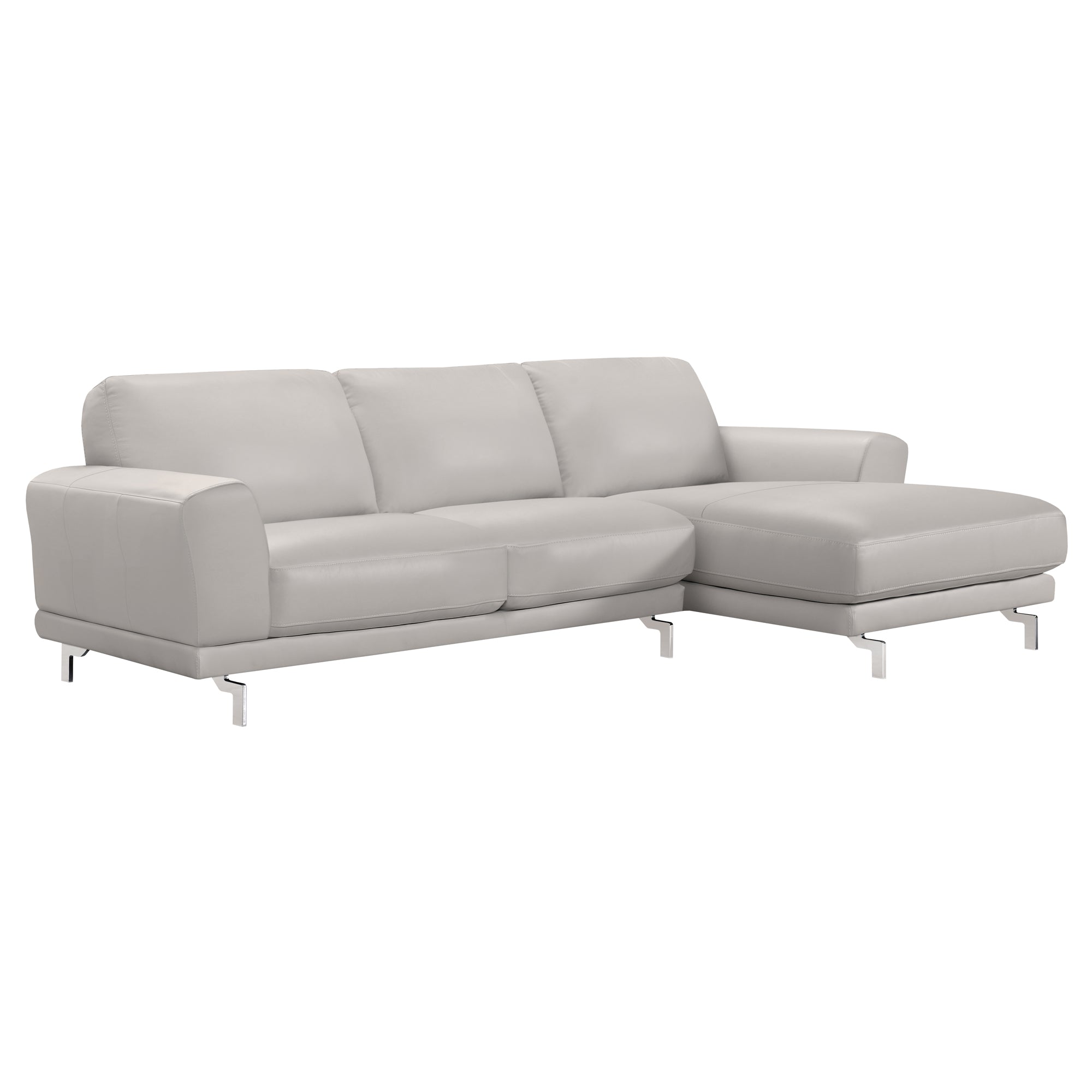 Armen Living Lcevsegr Everly Contemporary Sectional In Genuine Dove Grey Leather With Brushed Stainless Steel Legs