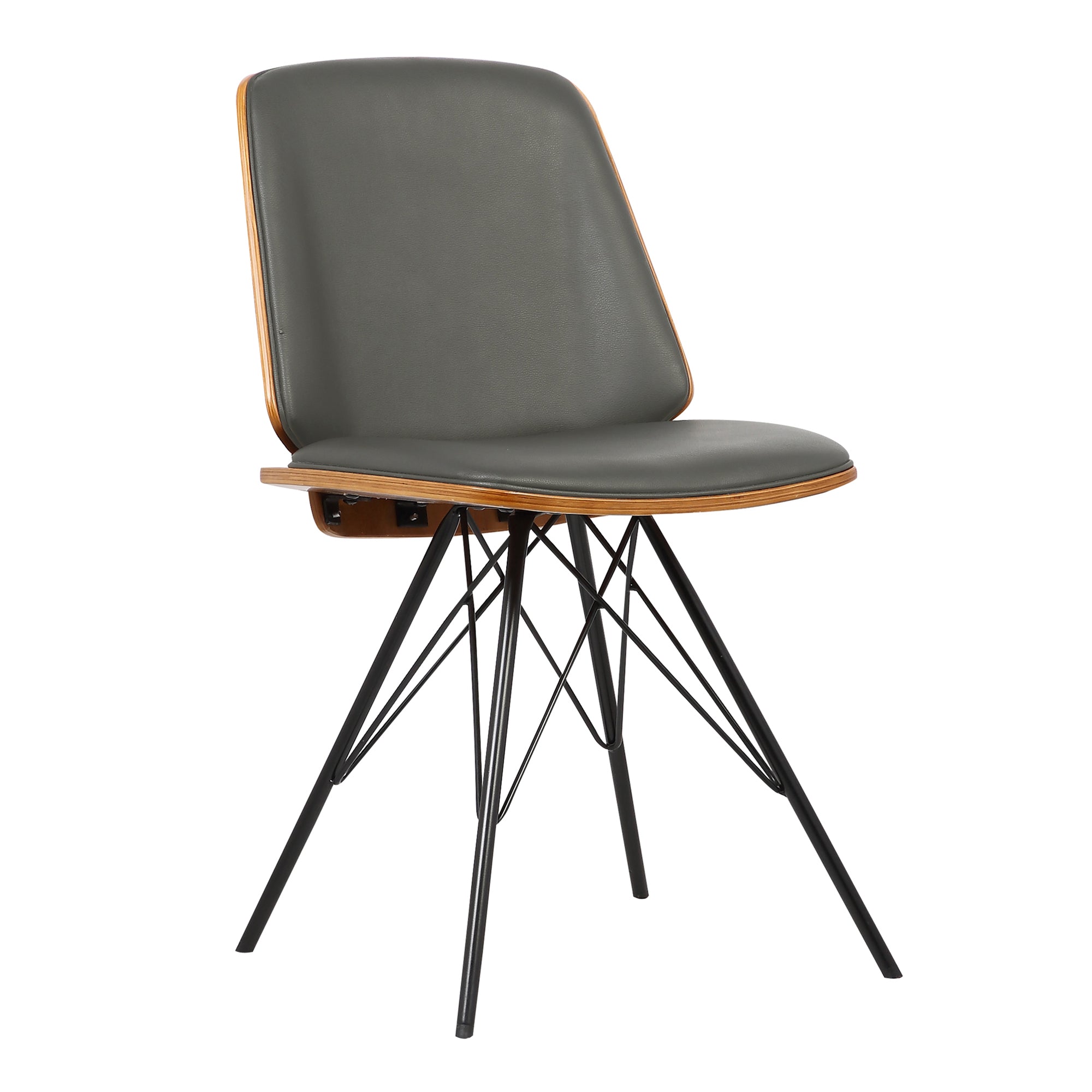Armen Living Lcinchwagrey Inez Mid-century Dining Chair In Gray Faux Leather With Black Powder Coated Metal Legs And Walnut Veneer Back