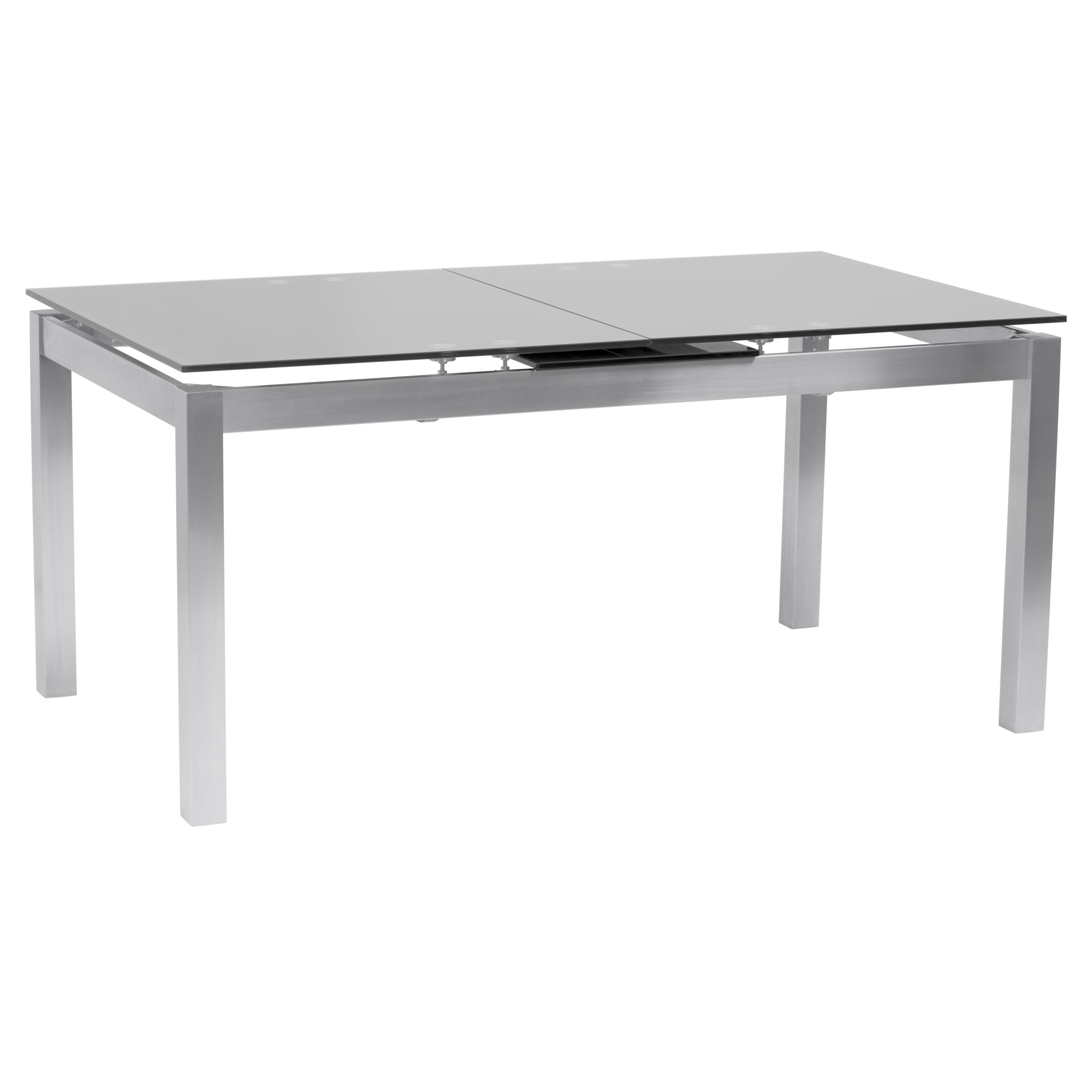 Armen Living Lcivdigg Ivan Extension Dining Table In Brushed Stainless Steel And Gray Tempered Glass Top