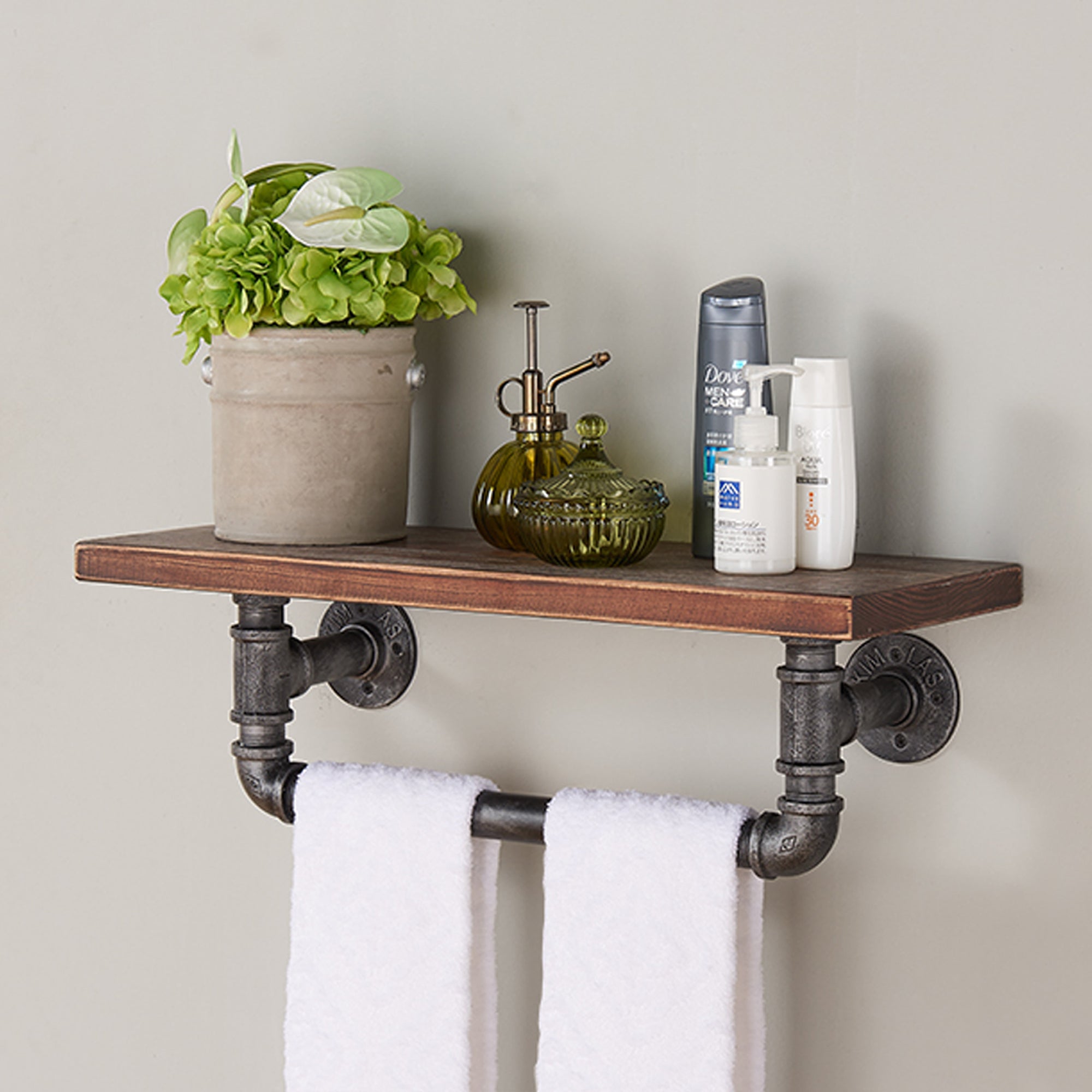 Armen Living Lcjash24 24" Jarrett Industrial Pine Wood Floating Wall Shelf In Gray And Walnut Finish