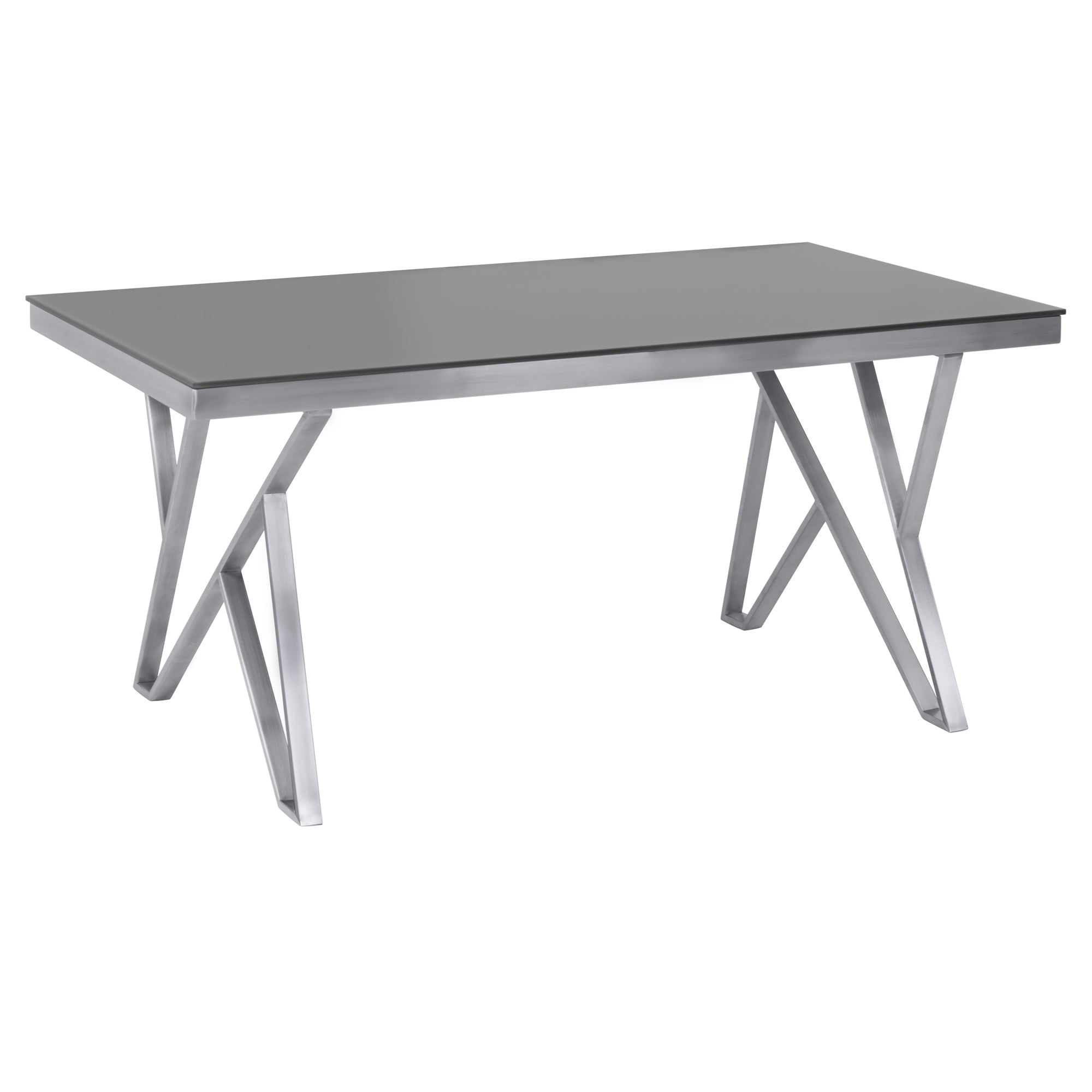 Armen Living Lcmrditogg Mirage Contemporary Dining Table In Brushed Stainless Steel And Gray Tempered Glass Top