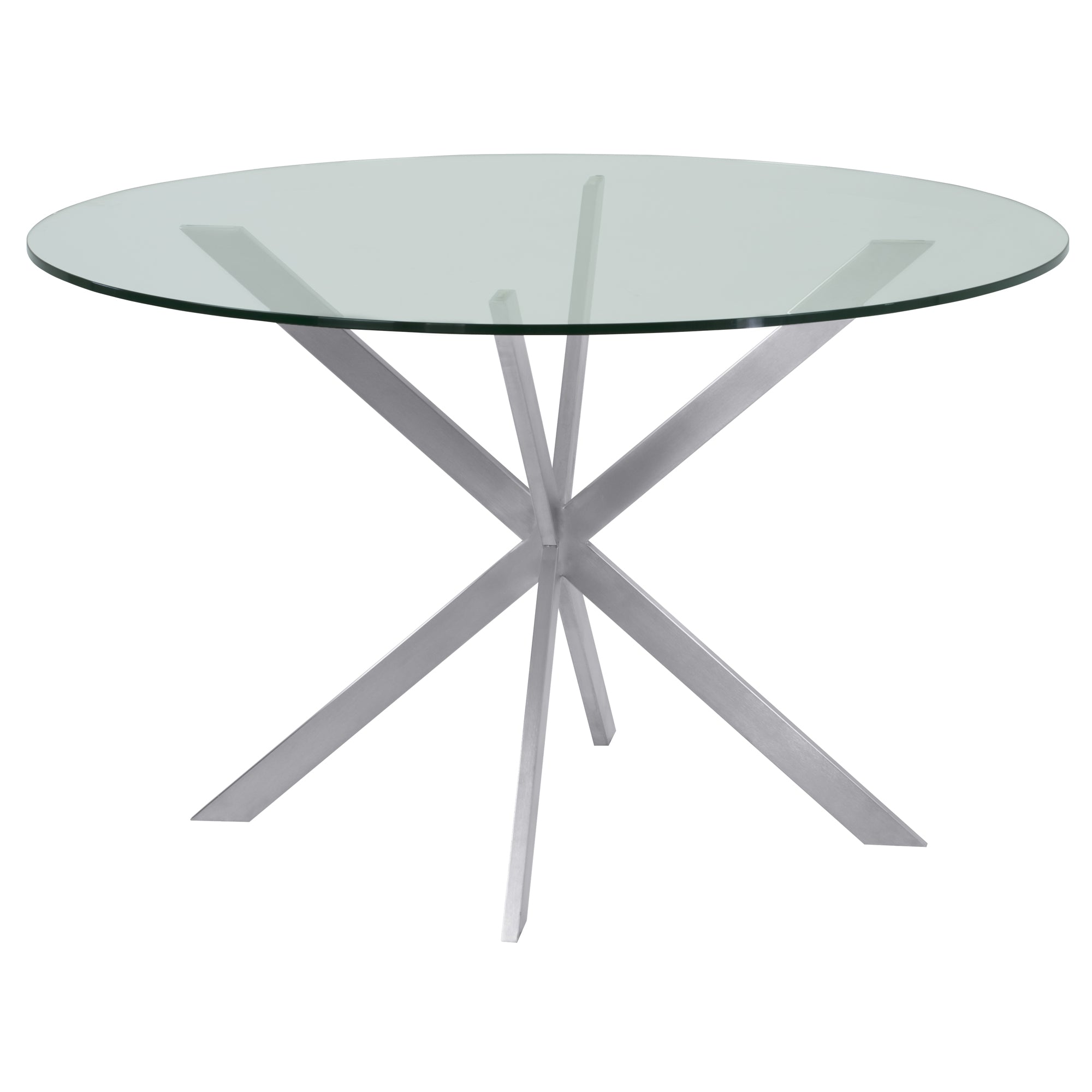 Armen Living Lcmyditoclear Mystere Round Dining Table In Brushed Stainless Steel With Clear Tempered Glass Top