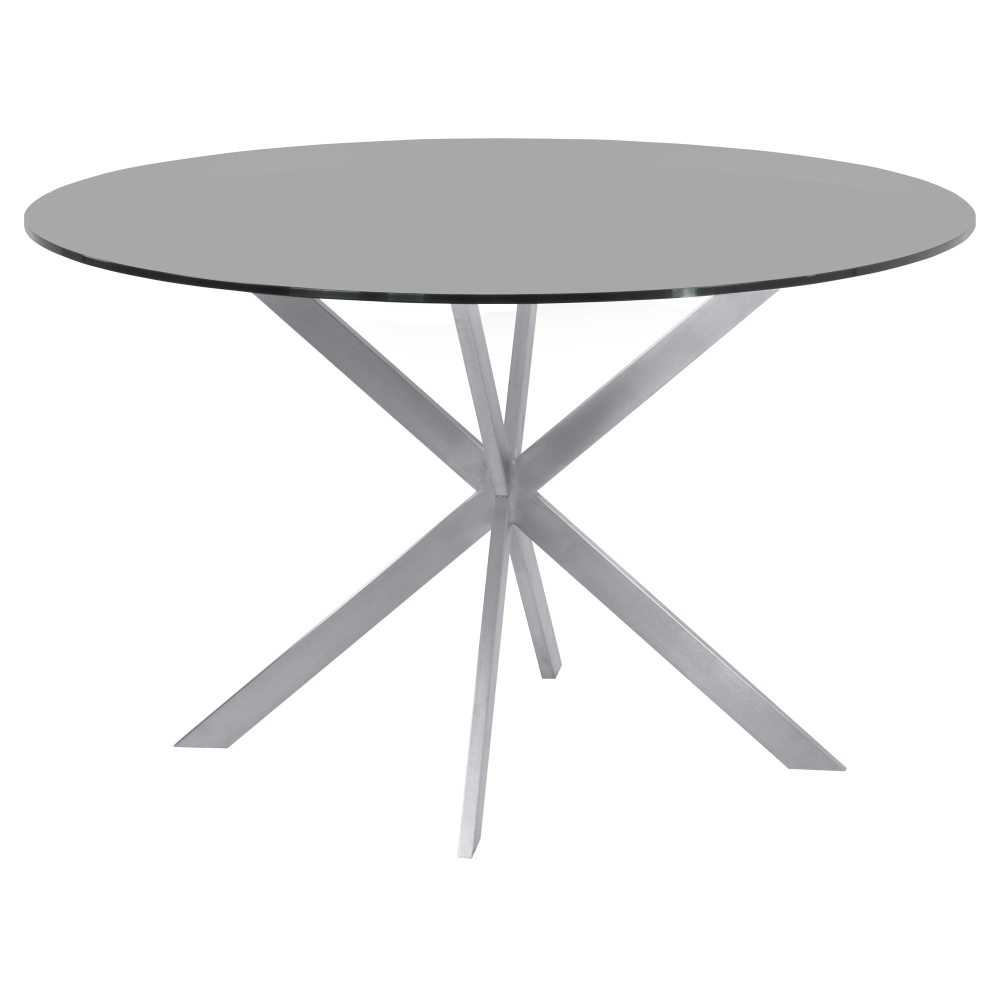 Armen Living Lcmyditogrey Mystere Round Dining Table In Brushed Stainless Steel With Gray Tempered Glass Top