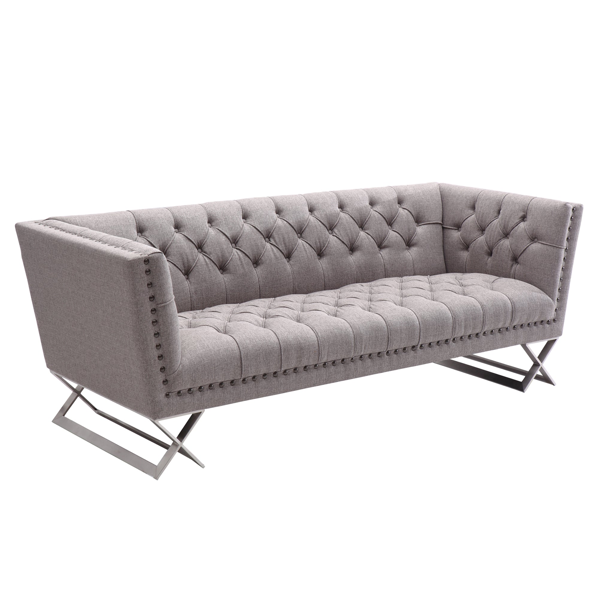Armen Living Lcod3gr Odyssey Sofa In Brushed Stainless Steel Finish With Grey Tweed And Black Nail Heads
