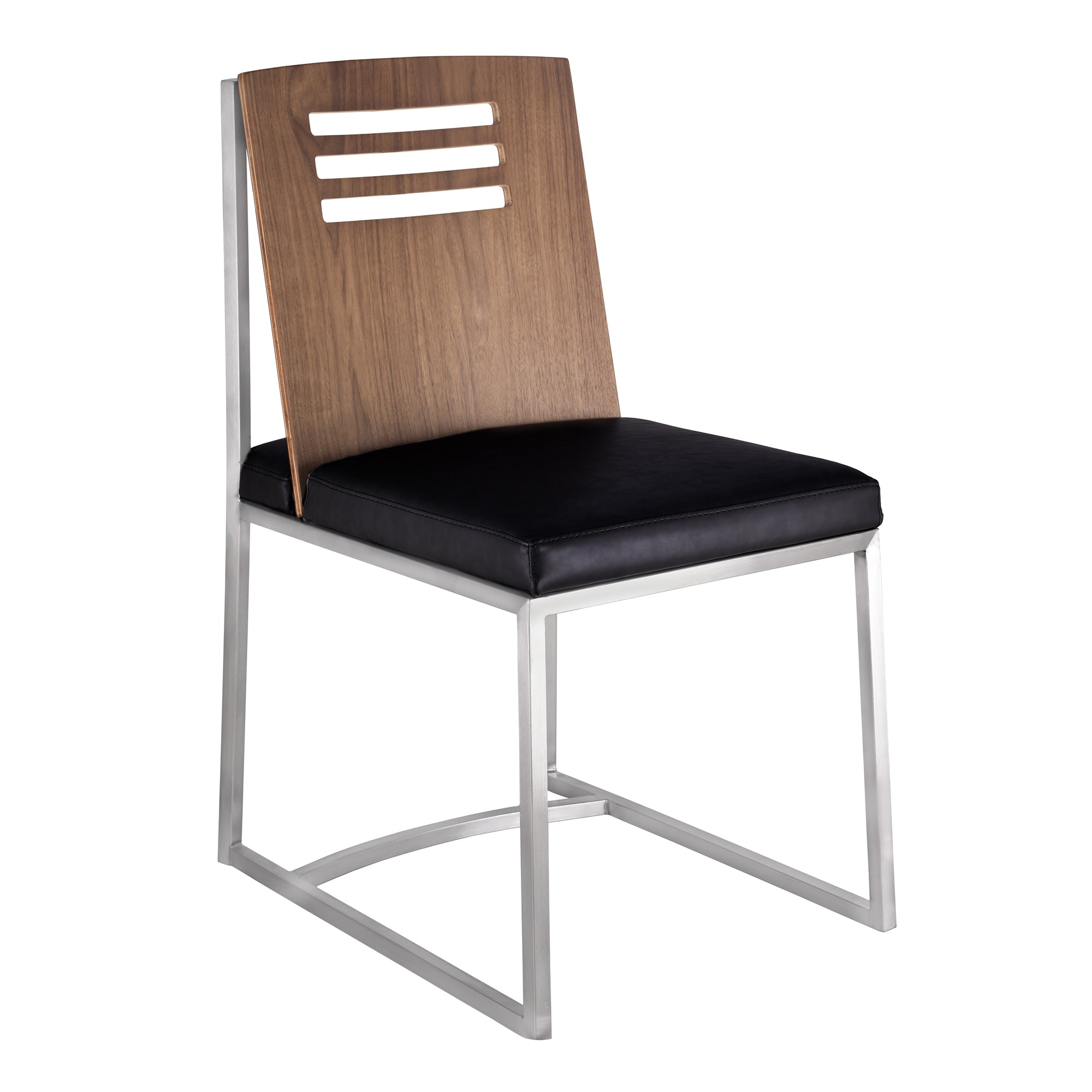 Armen Living Lcoxsivbbs Oxford Dining Chair In Brushed Stainless Steel With Vintage Black Faux Leather And Walnut Wood Back