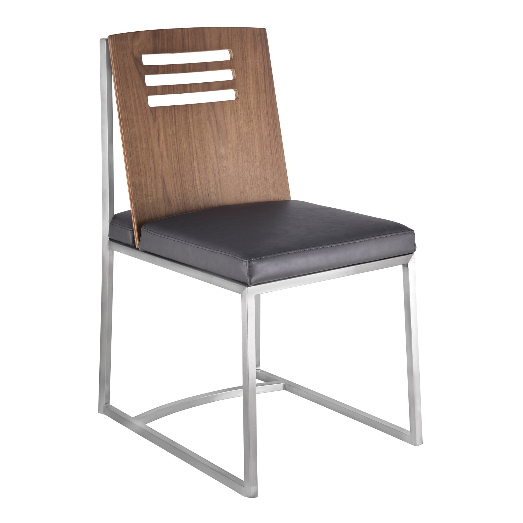 Armen Living Lcoxsivgbs Oxford Dining Chair In Brushed Stainless Steel With Vintage Grey Faux Leather And Walnut Wood Back