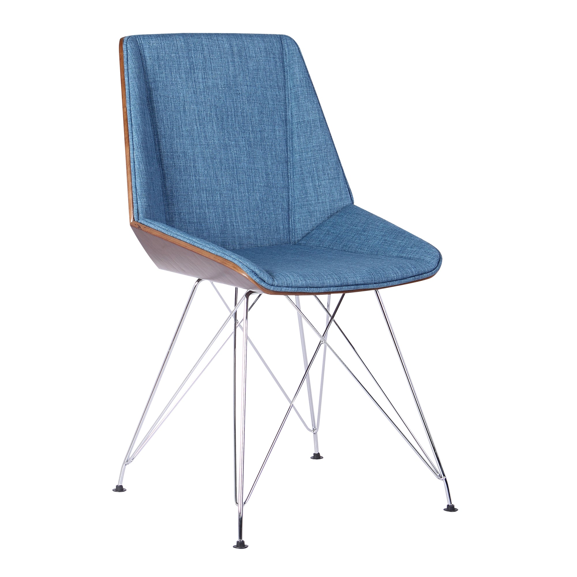 Armen Living Lcpachwabl Pandora Chair In Chrome Finish With Walnut Wood And Blue Fabric