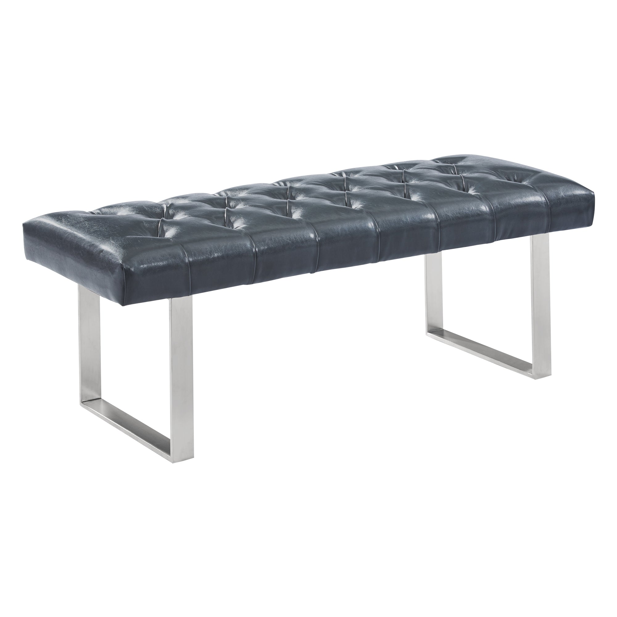 Armen Living Lcplbepugr Plaza Contemporary Bench In Grey Faux Leather And Brushed Stainless Steel Finish