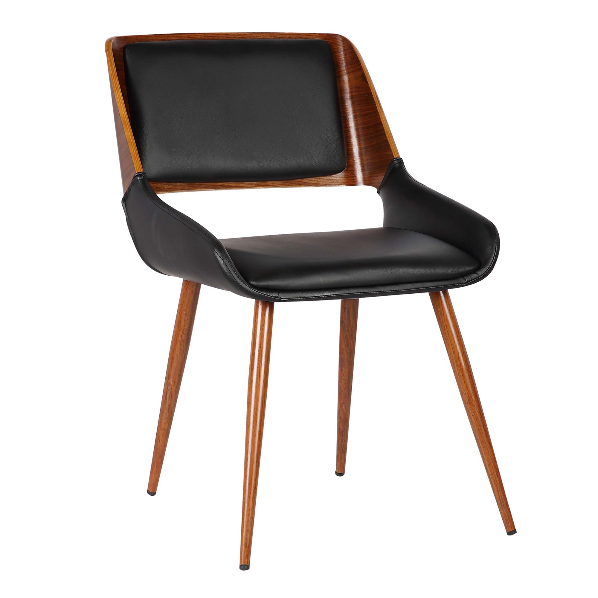 Armen Living Lcpnsiwabl Panda Mid-century Dining Chair In Walnut Finish And Black Faux Leather