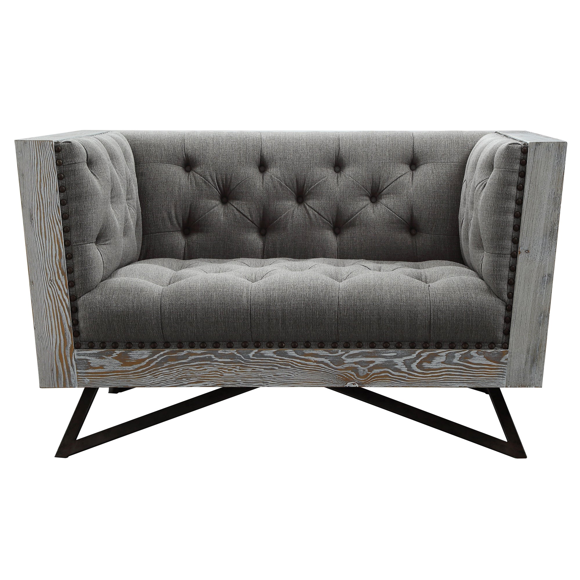 Armen Living Lcre1gr Regis Contemporary Chair In Grey Fabric With Black Metal Finish Legs And Antique Brown Nailhead Accents